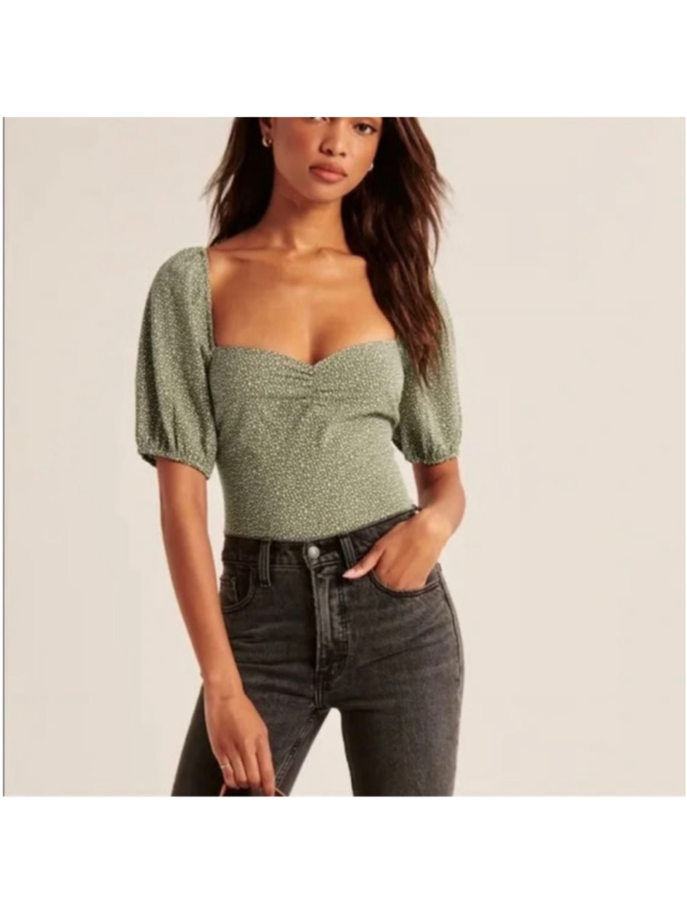 Abercrombie & Fitch Puff Sleeve Square Neck Polka Dot Crop Top Small
